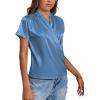 imageLYANER Womens Satin V Neck Short Sleeve Wrap Elegant Blouse ShirtDusty Blue