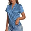 imageLYANER Womens Satin V Neck Short Sleeve Wrap Elegant Blouse ShirtDusty Blue