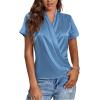 imageLYANER Womens Satin V Neck Short Sleeve Wrap Elegant Blouse ShirtDusty Blue
