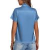 imageLYANER Womens Satin V Neck Short Sleeve Wrap Elegant Blouse ShirtDusty Blue