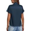 imageLYANER Womens Satin V Neck Short Sleeve Wrap Elegant Blouse ShirtNavy Blue