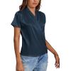 imageLYANER Womens Satin V Neck Short Sleeve Wrap Elegant Blouse ShirtNavy Blue