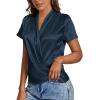 imageLYANER Womens Satin V Neck Short Sleeve Wrap Elegant Blouse ShirtNavy Blue