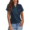 imageLYANER Womens Satin V Neck Short Sleeve Wrap Elegant Blouse ShirtNavy Blue