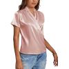 imageLYANER Womens Satin V Neck Short Sleeve Wrap Elegant Blouse ShirtPink