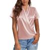 imageLYANER Womens Satin V Neck Short Sleeve Wrap Elegant Blouse ShirtPink