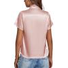 imageLYANER Womens Satin V Neck Short Sleeve Wrap Elegant Blouse ShirtPink