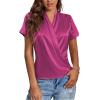 imageLYANER Womens Satin V Neck Short Sleeve Wrap Elegant Blouse ShirtRose