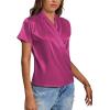 imageLYANER Womens Satin V Neck Short Sleeve Wrap Elegant Blouse ShirtRose