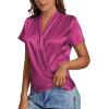 imageLYANER Womens Satin V Neck Short Sleeve Wrap Elegant Blouse ShirtRose