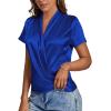 imageLYANER Womens Satin V Neck Short Sleeve Wrap Elegant Blouse ShirtRoyal Blue
