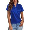 imageLYANER Womens Satin V Neck Short Sleeve Wrap Elegant Blouse ShirtRoyal Blue