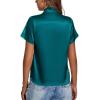 imageLYANER Womens Satin V Neck Short Sleeve Wrap Elegant Blouse ShirtTurquoise