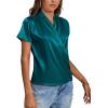 imageLYANER Womens Satin V Neck Short Sleeve Wrap Elegant Blouse ShirtTurquoise
