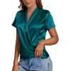 imageLYANER Womens Satin V Neck Short Sleeve Wrap Elegant Blouse ShirtTurquoise