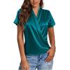 imageLYANER Womens Satin V Neck Short Sleeve Wrap Elegant Blouse ShirtTurquoise