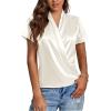 imageLYANER Womens Satin V Neck Short Sleeve Wrap Elegant Blouse ShirtWhite