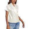 imageLYANER Womens Satin V Neck Short Sleeve Wrap Elegant Blouse ShirtWhite