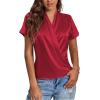 imageLYANER Womens Satin V Neck Short Sleeve Wrap Elegant Blouse ShirtWine Red