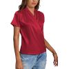 imageLYANER Womens Satin V Neck Short Sleeve Wrap Elegant Blouse ShirtWine Red
