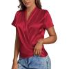 imageLYANER Womens Satin V Neck Short Sleeve Wrap Elegant Blouse ShirtWine Red