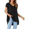 imageLYANER Womens V Neck High Low Hem Short Sleeve Flowy Blouse Tunic TShirt TopBlack