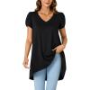 imageLYANER Womens V Neck High Low Hem Short Sleeve Flowy Blouse Tunic TShirt TopBlack