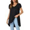 imageLYANER Womens V Neck High Low Hem Short Sleeve Flowy Blouse Tunic TShirt TopBlack