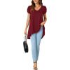 imageLYANER Womens V Neck High Low Hem Short Sleeve Flowy Blouse Tunic TShirt TopBurgundy