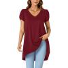 imageLYANER Womens V Neck High Low Hem Short Sleeve Flowy Blouse Tunic TShirt TopBurgundy