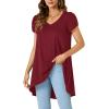 imageLYANER Womens V Neck High Low Hem Short Sleeve Flowy Blouse Tunic TShirt TopBurgundy