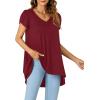 imageLYANER Womens V Neck High Low Hem Short Sleeve Flowy Blouse Tunic TShirt TopBurgundy