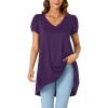 imageLYANER Womens V Neck High Low Hem Short Sleeve Flowy Blouse Tunic TShirt TopDeep Purple