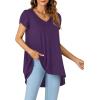 imageLYANER Womens V Neck High Low Hem Short Sleeve Flowy Blouse Tunic TShirt TopDeep Purple