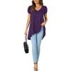 imageLYANER Womens V Neck High Low Hem Short Sleeve Flowy Blouse Tunic TShirt TopDeep Purple