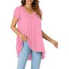 imageLYANER Womens V Neck High Low Hem Short Sleeve Flowy Blouse Tunic TShirt TopPink