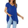 imageLYANER Womens V Neck High Low Hem Short Sleeve Flowy Blouse Tunic TShirt TopRoyal Blue