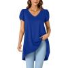 imageLYANER Womens V Neck High Low Hem Short Sleeve Flowy Blouse Tunic TShirt TopRoyal Blue