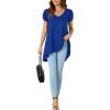 imageLYANER Womens V Neck High Low Hem Short Sleeve Flowy Blouse Tunic TShirt TopRoyal Blue