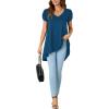 imageLYANER Womens V Neck High Low Hem Short Sleeve Flowy Blouse Tunic TShirt TopTeal