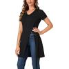 imageLYANER Womens V Neck Short Sleeve Side Split Asymmetrical Hem Longline Tunic Blouse TopBlack