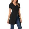 imageLYANER Womens V Neck Short Sleeve Side Split Asymmetrical Hem Longline Tunic Blouse TopBlack