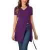 imageLYANER Womens V Neck Short Sleeve Side Split Asymmetrical Hem Longline Tunic Blouse TopDark Purple