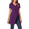 imageLYANER Womens V Neck Short Sleeve Side Split Asymmetrical Hem Longline Tunic Blouse TopDark Purple
