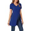 imageLYANER Womens V Neck Short Sleeve Side Split Asymmetrical Hem Longline Tunic Blouse TopRoyal Blue