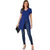 imageLYANER Womens V Neck Short Sleeve Side Split Asymmetrical Hem Longline Tunic Blouse TopRoyal Blue