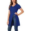 imageLYANER Womens V Neck Short Sleeve Side Split Asymmetrical Hem Longline Tunic Blouse TopRoyal Blue