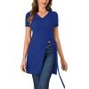 imageLYANER Womens V Neck Short Sleeve Side Split Asymmetrical Hem Longline Tunic Blouse TopRoyal Blue