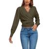 imageLYANER Womens Wrap V Neck Long Sleeve Tie Back Ruched Crop Top Blouse ShirtArmy Green