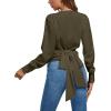 imageLYANER Womens Wrap V Neck Long Sleeve Tie Back Ruched Crop Top Blouse ShirtArmy Green